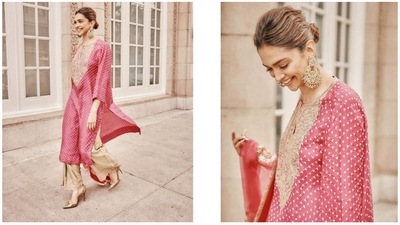Raksha Bandhan 2022: An Indian suit with statement golden jhumkas is just perfect for any Indian festival. You can wear a beautiful ethnic kurta like Deepika Padukone. She wore a fuchsia pink bandhani kurta with golden detailing and three-quarter sleeves and a golden palazzo. You can complete the outfit with a sheer organza dupatta, nude makeup and a messy bun. (Instagram ) Raksha Bandhan 2022: An Indian suit with statement golden jhumkas is just perfect for any Indian festival. You can wear a beautiful ethnic kurta like Deepika Padukone. She wore a fuchsia pink bandhani kurta with golden detailing and three-quarter sleeves and a golden palazzo. You can complete the outfit with a sheer organza dupatta, nude makeup and a messy bun. (Instagram )