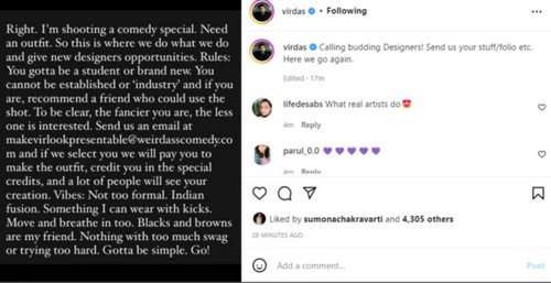 Vir Das asks young designers to dress him for next show. Vir Das asks young designers to dress him for next show.