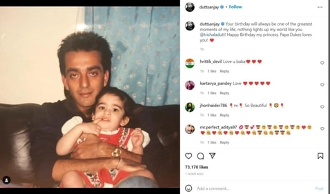 Sanjay Dutt's post for daughter Trishala Dutt. Sanjay Dutt's post for daughter Trishala Dutt. 