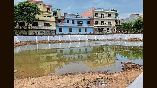 The pond in Sarangpur village, Chandigarh, which was revived by the administration.