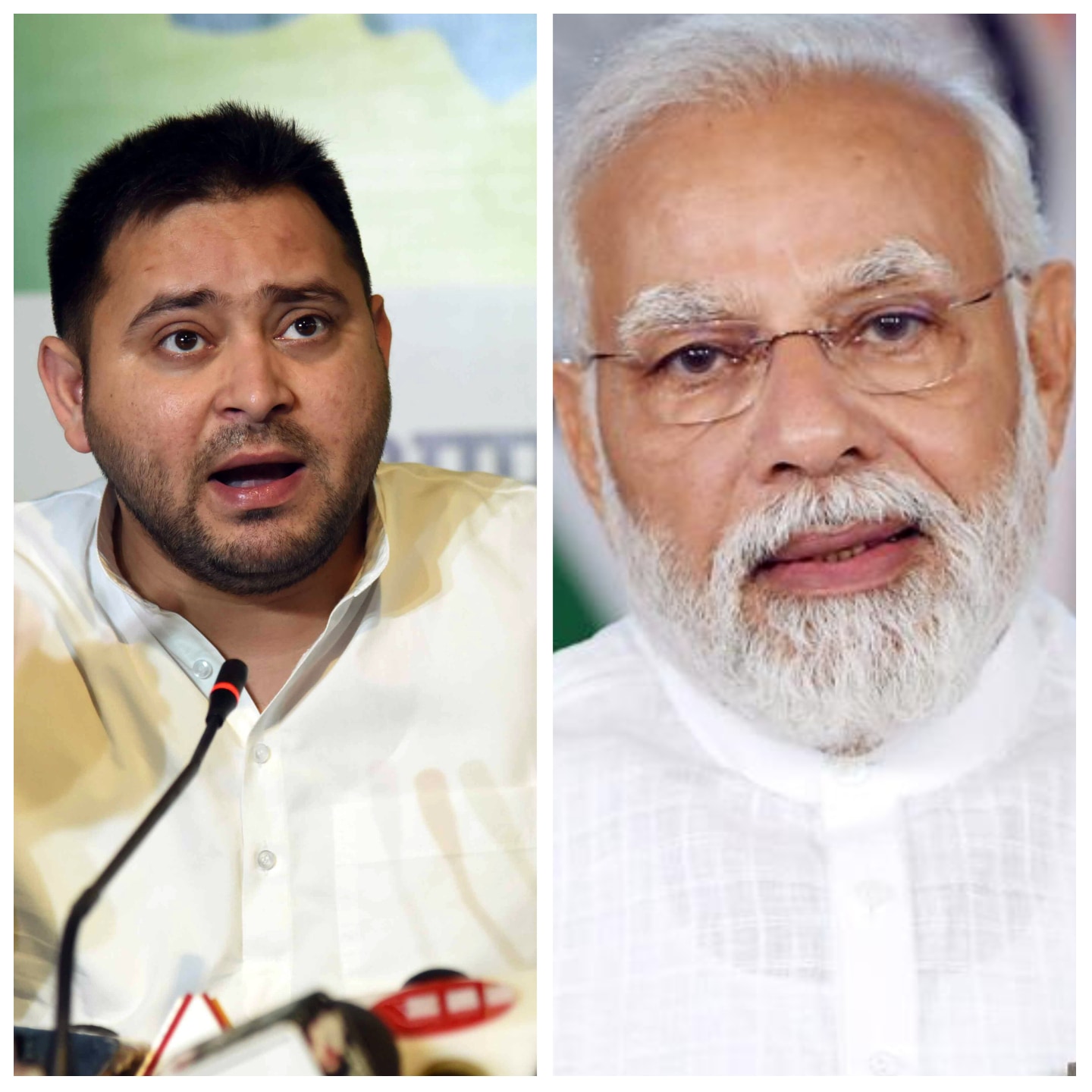 Bihar deputy chief minister Tejashwi Yadav (left) and Prime Minister Narendra Modi (right).. Bihar deputy chief minister Tejashwi Yadav (left) and Prime Minister Narendra Modi (right).. 