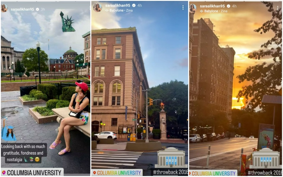 Sara Ali Khan shared a photo and a throwback video from her time at Columbia University. Sara Ali Khan shared a photo and a throwback video from her time at Columbia University.