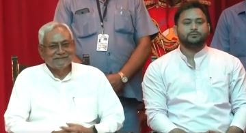 Bihar chief minister Nitish Kumar and deputy chief minister Tejashwi Yadav. (ANI screengrab)