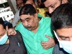 Trinamool Congress (TMC) leader Anubrata Mondal appears before CBI at their office at Nizam Palace in Kolkata.(Utpal Sarkar) Trinamool Congress (TMC) leader Anubrata Mondal appears before CBI at their office at Nizam Palace in Kolkata.(Utpal Sarkar)