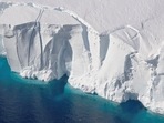 An aerial view of the 200-foot-tall (60-meter-tall) front of the Getz Ice Shelf with cracks, in Antarctica, in this 2016 handout image.&nbsp;