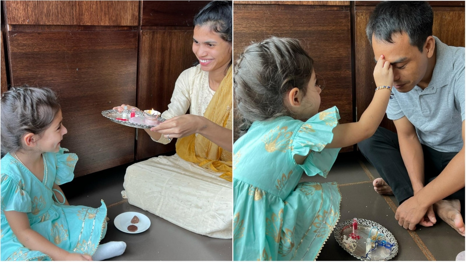 Soha Ali Khan shares pics of Inaaya tying rakhi to staff; fans praise gesture