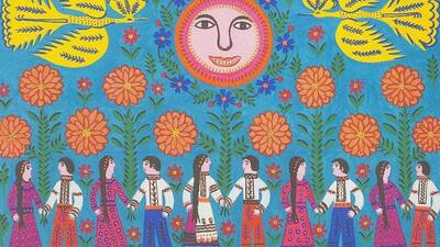 An artwork Growing sunflowers by Maria Prymachenko An artwork Growing sunflowers by Maria Prymachenko