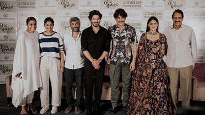 The success meet was also attended by renowned actor Nagarjuna and the press. (Instagram/@mrunalthakur) The success meet was also attended by renowned actor Nagarjuna and the press. (Instagram/@mrunalthakur)