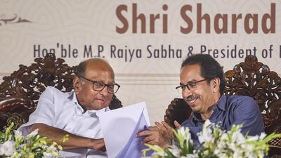NCP leader Sharad Pawar with Shiv Sena chief Uddhav Thackeray. (PTI)