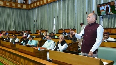 HP chief minister Jai Ram Thakur addressing the assembly in Shimla on Wednesday (HT Photo)