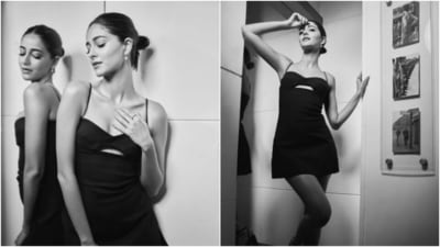 Ananya Panday promotes Liger in a little black slip dress (Instagram/@ananyapanday) Ananya Panday promotes Liger in a little black slip dress (Instagram/@ananyapanday)