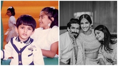 Sonam Kapoor went down the memory lane and picked a bunch of throwback pictures with her brothers and shared a heartfelt Rakhi post. Sharing a series of throwback pictures, the Neerja actor wrote, "Happy happy rakhee my brothers! So blessed to have you all in my life.. I know I’ve taught you how to party hard and be a bunch of fun people.. now I can’t wait for our kids to have the same bond! Love you all! Your big sister, who you’ve refused to call didi except my darling @jahaankapoor26 and @bhambhani_siddhant." (Instagram/@sonamkapoor) Sonam Kapoor went down the memory lane and picked a bunch of throwback pictures with her brothers and shared a heartfelt Rakhi post. Sharing a series of throwback pictures, the Neerja actor wrote, "Happy happy rakhee my brothers! So blessed to have you all in my life.. I know I’ve taught you how to party hard and be a bunch of fun people.. now I can’t wait for our kids to have the same bond! Love you all! Your big sister, who you’ve refused to call didi except my darling @jahaankapoor26 and @bhambhani_siddhant." (Instagram/@sonamkapoor)