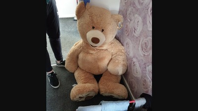 The image shows the huge stuffed bear that ‘helped’ US police catch a thief. (Facebook/@GMP Rochdale)