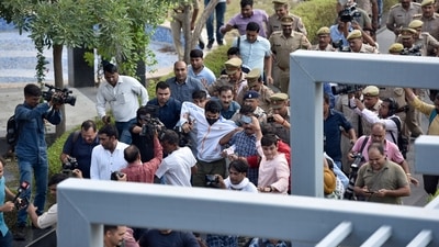 Shrikant Tyagi and his three companions arrested by Noida Police on Tuesday. (Hindustan Times) Shrikant Tyagi and his three companions arrested by Noida Police on Tuesday. (Hindustan Times)