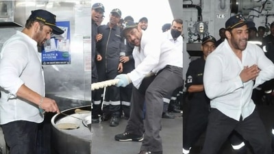 Salman Khan visited Indian Navy officers and sailors on INS Visakhapatnam. Salman Khan visited Indian Navy officers and sailors on INS Visakhapatnam.