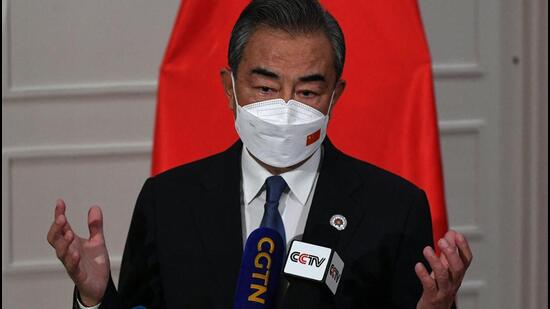 Chinese foreign minister Wang Yi speaks during a press conference on the sidelines of the East Asia Summit Foreign Ministers' Meeting in Phnom Penh on August 5, 2022. (AFP)