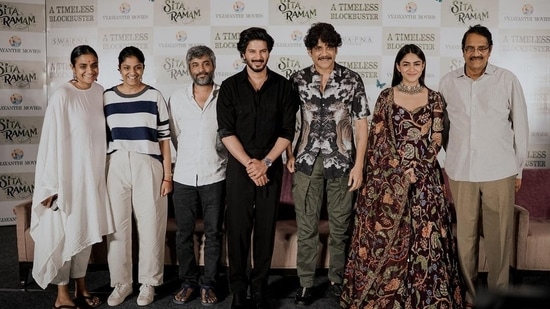 The success meet was also attended by renowned actor Nagarjuna and the press.(Instagram/@mrunalthakur)