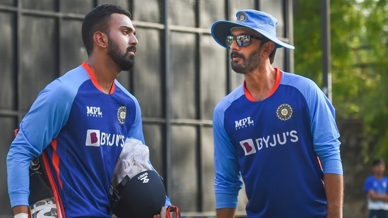 Batting coach Vikram Rathour and KL Rahul during a practice session(PTI/File Photo) Batting coach Vikram Rathour and KL Rahul during a practice session(PTI/File Photo)