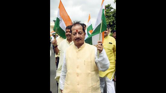 ihar Assembly speaker Vijay Kumar Sinha with BJP legislators take part in Tiranga march outside the Bihar Assembly on Thursday (Santosh Kumar/HT Photo) ihar Assembly speaker Vijay Kumar Sinha with BJP legislators take part in Tiranga march outside the Bihar Assembly on Thursday (Santosh Kumar/HT Photo)