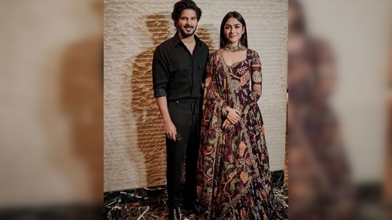 Mrunal Thakur shared a series of pictures from the event on her Instagram handle and captioned her post, "Thank you Nagarjuna sir and the lovely Telugu press for joining us to celebrate the success of #SitaRamam."(Instagram/@mrunalthakur)