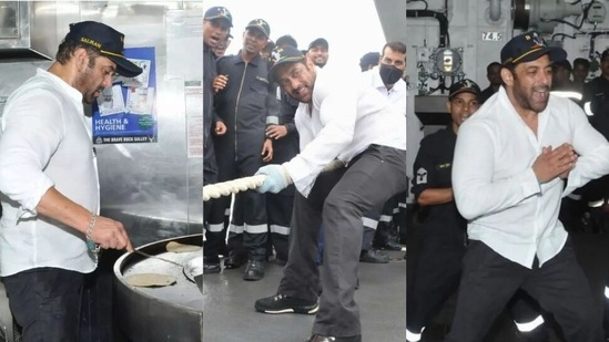 Salman Khan visited Indian Navy officers and sailors on INS Visakhapatnam.