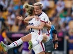 United States' Kristie Mewis, left, and Megan Rapinoe celebrate their side's third goal scored by Ashley Sanchez against Costa Rica during a CONCACAF Women's Championship&nbsp;