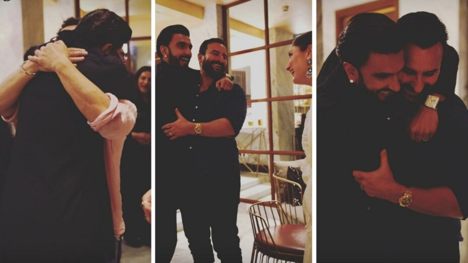 Ranveer Singh presents tightest hugs to Saif Ali Khan, chats with Kareena Kapoor at Laal Singh Chaddha screening