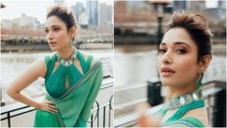 Tamannaah Bhatia is busy making Melbourne drool. The actor recently flew to Melbourne to attend the Indian Film Festival of Melbourne and since then, her Instagram profile is replete with pictures and videos of her ventures in the city. Tamannaah, on Friday, made our day better with a set of pictures of herself decked up in her Bollywood avatar in the streets of Melbourne.(Instagram/@tamannaahspeaks)