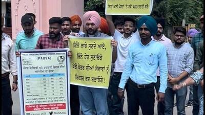 PAU students during the hunger strike. On Thursday, AAP MLA from Ludhiana West Gurpreet Singh Gogi tried to persuade students to lift the protest, but students refused to relent. (HT PHOTO)