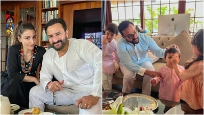 Soha Ali Khan gave us a sneak peek into Pataudi family's Raksha Bandhan celebrations. While Soha tied Rakhi on Saif Ali Khan's arm, her daughter Inaaya also celebrated rakhi with cousins Taimur and Jeh. (Instagram/@sakpataudi)