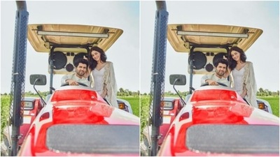 Ananya and Vijay posed on a tractor in the mustard fields of Chandigarh. (Instagram/@ananyapanday)
