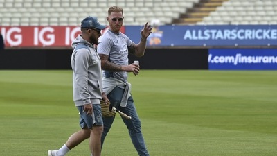 England's captain Ben Stokes, right, talks to coach Brendon McCullum (AP) England's captain Ben Stokes, right, talks to coach Brendon McCullum (AP)
