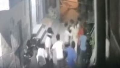 CCTV footage of the attack - shared by news agency ANI - showed the group of around 10 people attacking Jatin, aged 17, and Ajay, aged 42. (Screengrab)