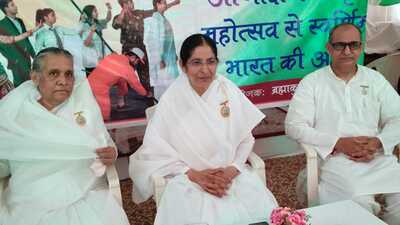 (From left) Brahmakumari Manju Didi, Radha Didi and Brahmakumar Badri Bhai addressing the media on Friday in Lucknow . (HT)