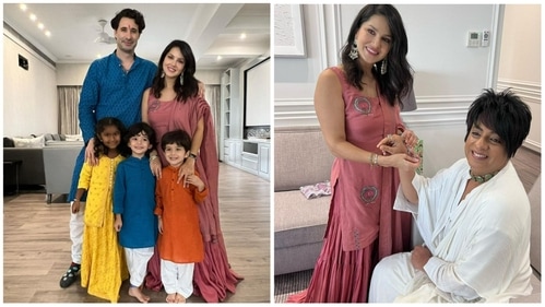 Sunny Leone with her husband and kids, and with Rohit Verma on Raksha Bandhan. Sunny Leone with her husband and kids, and with Rohit Verma on Raksha Bandhan. 