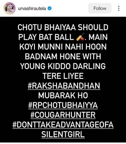 A glimpse of Urvashi Rautela's post.