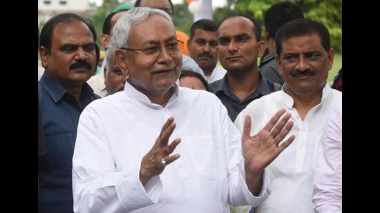 Bihar chief minister Nitish Kumar interacts with the media in Patna on Friday. (Santosh Kumar/HT Photo) Bihar chief minister Nitish Kumar interacts with the media in Patna on Friday. (Santosh Kumar/HT Photo)
