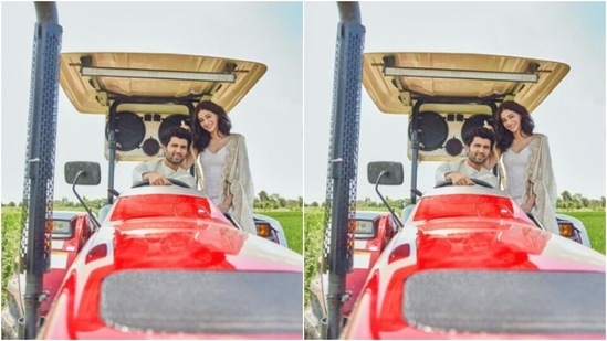 Ananya and Vijay posed on a tractor in the mustard fields of Chandigarh.(Instagram/@ananyapanday)