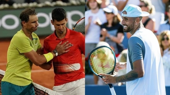 Rafael Nadal with Novak Djokovic; Nick Kyrgios