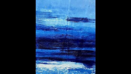 The decade belongs to abstract, modern, and graphic art. (Abstract oil on canvas in shades of blue and white by Anand Verma of Samarpan Arts Studio)