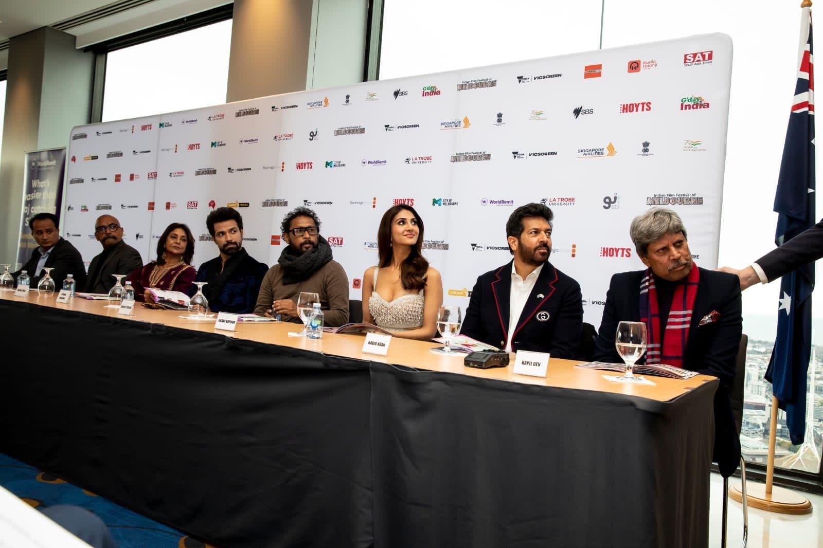 Kapil Dev, Kabir Khan, Vaani Kapoor, Shoojit Sircar, Rithvik Dhanjani and Shefali Shah at Indian Film Festival of Melbourne 2022.