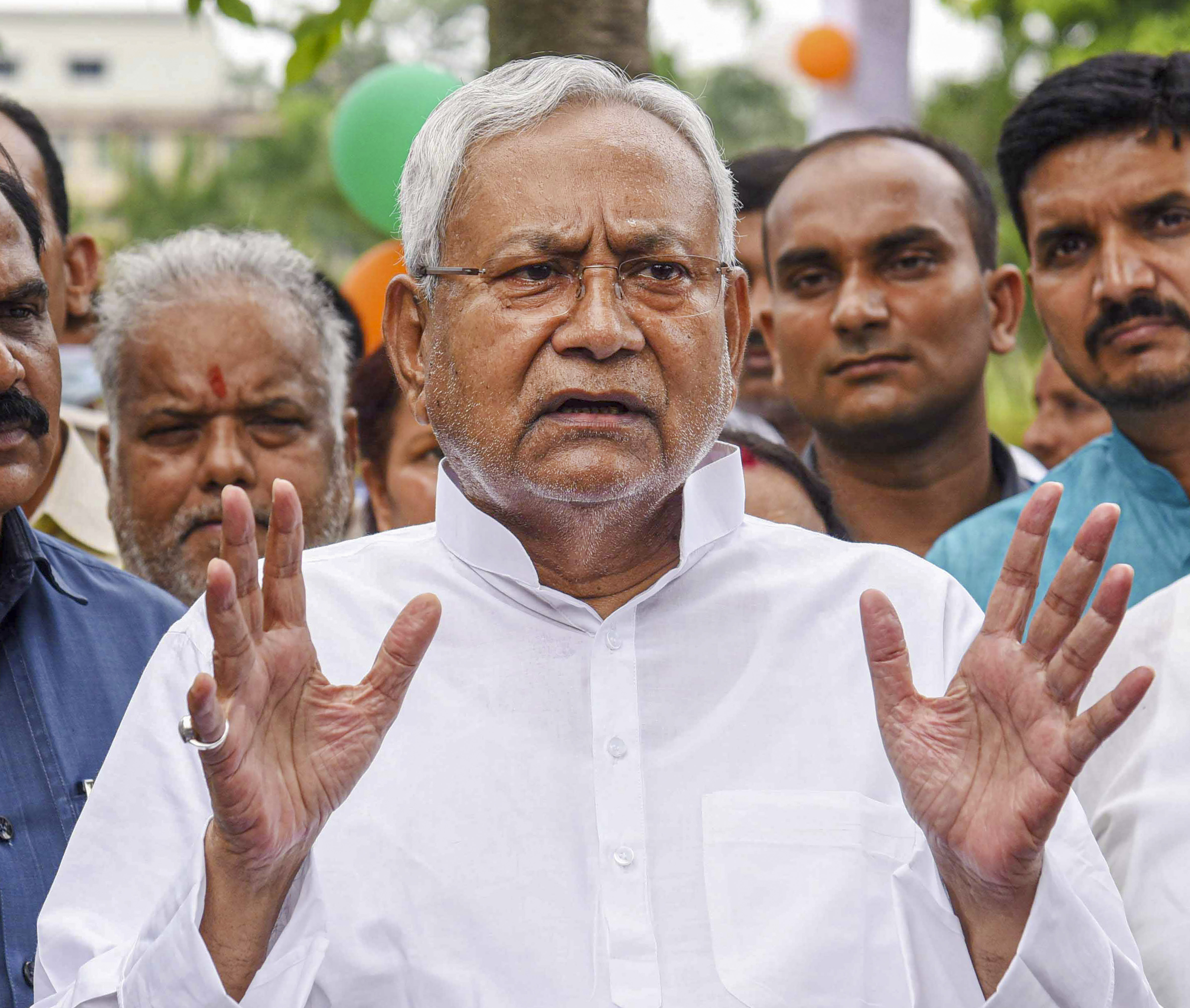 Bihar chief minister Nitish Kumar interacts with the media during an event on the occasion of 'Vriksh Suraksha Diwas', in Patna, Friday. (PTI) Bihar chief minister Nitish Kumar interacts with the media during an event on the occasion of 'Vriksh Suraksha Diwas', in Patna, Friday. (PTI)