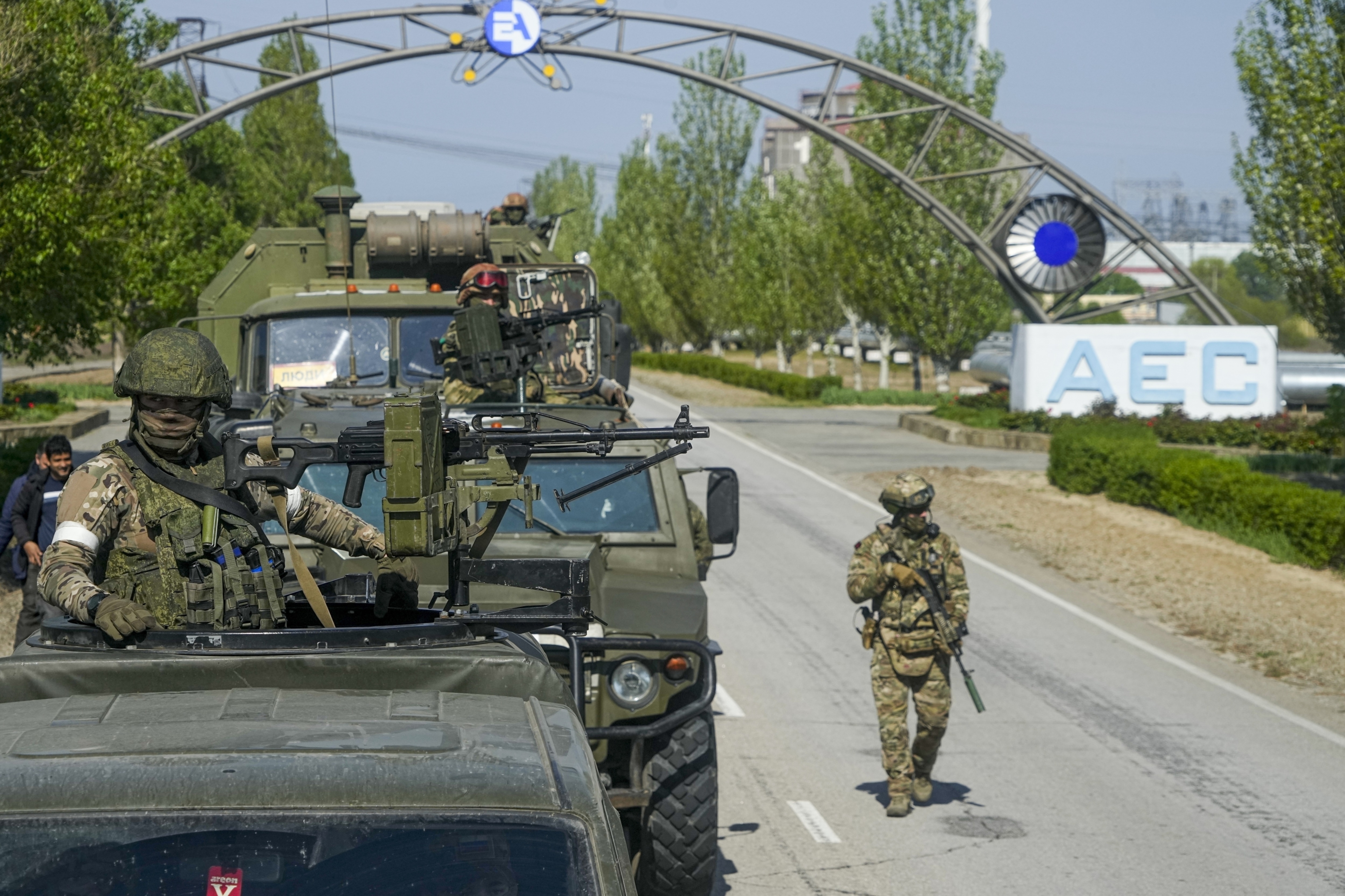 File photo: A Russian military convoy is seen on the road toward the Zaporizhzhia Nuclear Power Station, in Enerhodar, Zaporizhzhia region, southeastern Ukraine. (AP) File photo: A Russian military convoy is seen on the road toward the Zaporizhzhia Nuclear Power Station, in Enerhodar, Zaporizhzhia region, southeastern Ukraine. (AP)