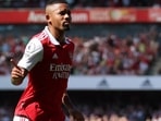 Arsenal's Gabriel Jesus celebrates scoring their first goal