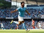 Manchester City's Ilkay Gundogan celebrates scoring their first goal