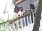Aamir Khan and Ira Khan at the actor's house in Mumbai.&nbsp;