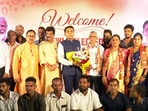 Goa chief minister Pramod Sawant with victorious Panchayat poll candidates.