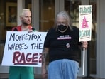 Healthcare and LGBTQ rights activists hold a rally outside the San Francisco Federal Building in San Francisco, US, to demand an increase in monkeypox vaccines and treatments as the outbreak continues to spread. (Justin Sullivan/Getty Images/AFP) Healthcare and LGBTQ rights activists hold a rally outside the San Francisco Federal Building in San Francisco, US, to demand an increase in monkeypox vaccines and treatments as the outbreak continues to spread. (Justin Sullivan/Getty Images/AFP)