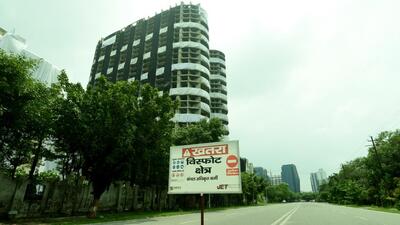 Noida, India- August 13, 2022: A view of Supertech Twin towers ahead of its demolition at Noida’s Sector 93A, in Noida, India on Saturday, August 13, 2022. (Photo by Sunil Ghosh / Hindustan Times) (Hindustan Times) Noida, India- August 13, 2022: A view of Supertech Twin towers ahead of its demolition at Noida’s Sector 93A, in Noida, India on Saturday, August 13, 2022. (Photo by Sunil Ghosh / Hindustan Times) (Hindustan Times)