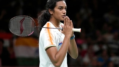 PV Sindhu in action at CWG 2022. (AP) PV Sindhu in action at CWG 2022. (AP)